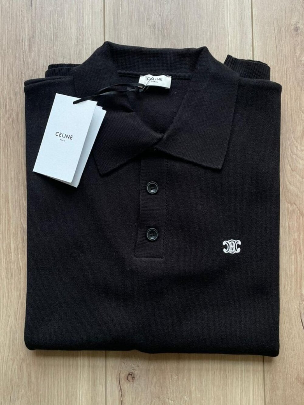 Large Celine Men's Knitted Polo Black Embroidery
